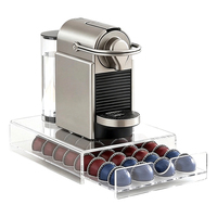 Organisateur de rangement moderne pour bureau à domicile en acrylique pour dosettes de café K-Cup, condiments et capsules d'espresso avec tiroir