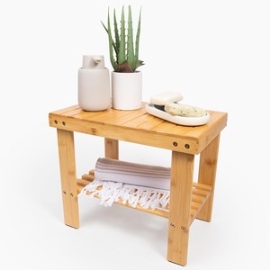 Shower Bench <b>Stool</b> <b>Storage</b> Shelf Waterproof Shower Chair t for Adults Elderly Seniors Premium Wooden Shower Bench Bamboo - Product Image 5