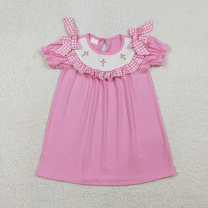 Vestido de Pascua para Bebé Niña, Manga Corta, Bordado de Cruces, Vestido Fruncido, Vestido con Volantes de Primavera, Vestido Tipo Romper, Ropa para Niños - Product Image 2