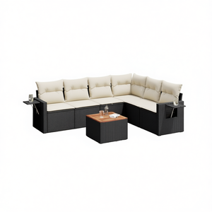Ensemble de canapés de jardin noir et crème en rotin avec coussins, design contemporain, imperméable, pour usage extérieur - Product Image 1