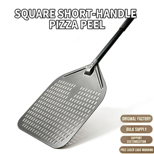 Pelle à pizza carrée en aluminium anodisé dur perforé noir, résistante à la chaleur, avec manche détachable, 12, 13, 14, 16 pouces - Product Image 1