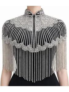 Women's Polyester Beaded Shoulder <b>Cape</b> Floral Embroidery Elegant Embellished Styling for <b>Wedding</b> Guest Outfits Evening <b>Dresses</b> - Product Image 3