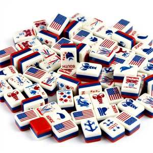 Nouvel ensemble de tuiles de mahjong américain de luxe moderne, thème patriotique rouge, blanc, bleu, océan, pour la fête de l'Indépendance, portable, cadeau de fête, août 2026 - Product Image 1