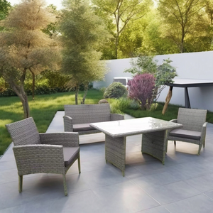 Ensemble de canapés en rotin et osier 4 pièces Ensemble de meubles de salle à manger en acier pour le jardin, le patio et l'extérieur Ensemble de canapés pour la table à manger en acier - Product Image 5