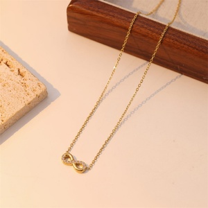 Collier personnalisé en acier inoxydable plaqué or avec zircon, motif infini chiffre 8, bijoux pour femmes - Product Image 3