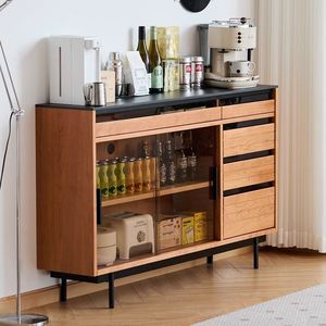 Nordic Solid Wood <b>Sideboard</b> Cabinet With Glass Door Storage Living Room Furniture - Product Image 1