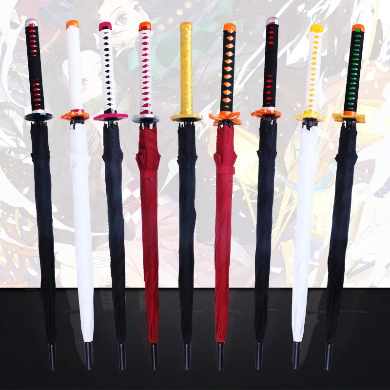25 Styles Eight Bones Umbrellas Demon Slayer: Kimetsu no Yaiba Genshin Impact Bleach One Piece Long Anime Umbrella Swords