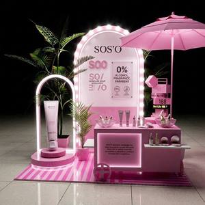 Kiosque mobile rose personnalisé avec éclairage <span class=keywords><strong>LED</strong></span> pour la promotion d'événements de marques de soins de la peau et de cosmétiques - Product Image 1