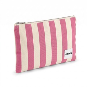 Bolsa de Maquillaje Plana con Cierre, Color Rosa y Beige, de Lona de Algodón a Rayas, con Cierre Superior Delgado, Personalizable con Logotipo, Fabricación OEM/ODM, Venta al Por Mayor - Product Image 2