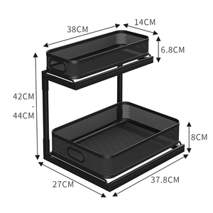 Étagère de rangement coulissante en maille réglable en hauteur pour sous l'armoire de salle de bain, pour séchage de vaisselle, épices et évier, avec tiroir coulissant à 2 niveaux - Product Image 4