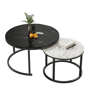 Juego de Mesas de Centro Modernas Ahorradoras de Espacio, 2 Piezas, Mesas Auxiliares Redondas con Aspecto de Mármol y Marco de Metal Dorado, Muebles para <span class=keywords><strong>Restaurante</strong></span> - Product Image 5