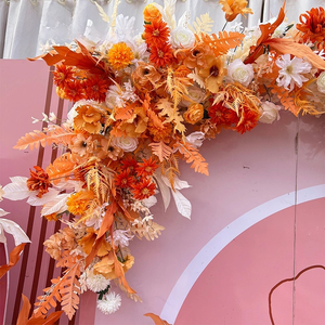 秋のオレンジ色の葉結婚式の花の配置人工花、オレンジ色の秋の葉ローズフラワーランナーボールブーケ - Product Image 5