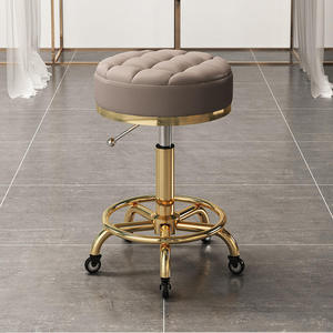 Tabouret de salon de coiffure moderne pivotant, réglable en hauteur, avec coussin capitonné et base métallique pour studio de beauté - Product Image 3