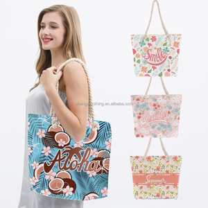 <span class=keywords><strong>Coco</strong></span> de frutas tropicales con palma Aloha, recuerdo de viaje, bolsa de playa de verano, cuerda de algodón con cremallera, bolsa de mano multiusos hawaiana - Product Image 1