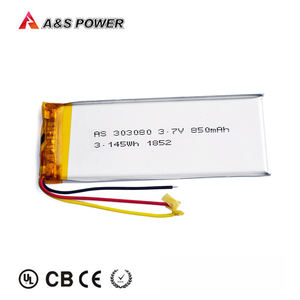 Manufacturer rechargeable AS303080 lipo battery 3,7 v 850mah lithium polymer battery - Product Image 2