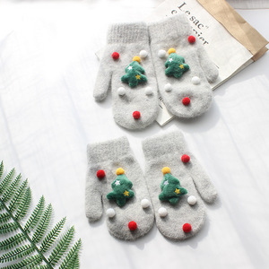 Gants tricotés pour femme, motif renne et bonhomme de neige, avec clochettes, pour l'hiver et l'automne, mitaines de <span class=keywords><strong>Noël</strong></span> imprimées <span class=keywords><strong>Père</strong></span> <span class=keywords><strong>Noël</strong></span>, à doigts complets - Product Image 2