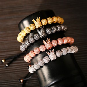 Luxury Cubic Zircon Pave Beaded King Crown Bracelets Fashion <strong>Charm</strong> Jewelry Man Gold <strong>Silver</strong> Black Rose Gold Party Wedding Gift - Product Image 2