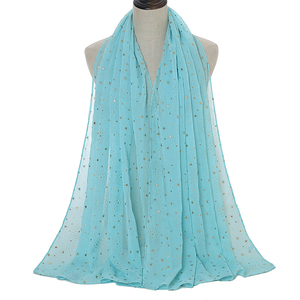 2021 nouveaux produits nouvelle perle en mousseline de soie chaude or étoile écharpe couleur unie dame châles écharpe avec impression dorée - Product Image 4