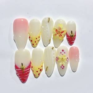 Nouveau Produit Idées 3D Fleur Acrylique Nail Art Moyen Amande Pas Cher Rose Kawaii 10Pcs Manucure Fait Main Long Amande Presse sur <span class=keywords><strong>Ongles</strong></span> - Product Image 1