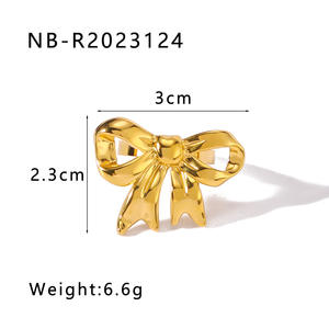 <span class=keywords><strong>Europe</strong></span> Amérique Léger Plaqué Or 18k Étanche Polyvalent Bijoux Femme Vintage Rayé Bowknot Fashion Design Bague Ouverte - Product Image 5