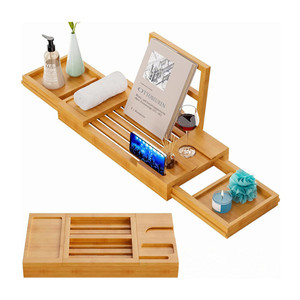 Organizzatore per Accessori da Bagno con Lati Estensibili, Vassoio Regolabile in Bambù per Vasca con Portabicchiere e Portacandele - Product Image 1