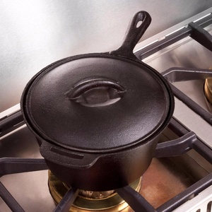 Marmite et casserole de camping en <span class=keywords><strong>fonte</strong></span> pré-assaisonnée Geovein avec poignée et couvercle en fer - Product Image 6