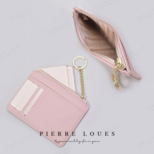 Porte-cartes mini Pierre Loues rose avec fermeture éclair et porte-clés pour femme, usage quotidien - Product Image 1