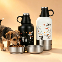 Bouteille d'eau isotherme portable 2-en-1 de 64 oz en acier inoxydable avec logo personnalisé et gamelle pour chien, idéale pour les voyages en extérieur