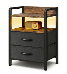 Mesita de Noche <span class=keywords><strong>con</strong></span> Estantes de Almacenamiento, Mueble Pequeño <span class=keywords><strong>con</strong></span> 2 Cajones, Mesita de Noche Sencilla y Moderna - Product Image 1
