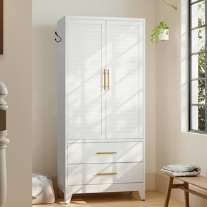 White 2-Door Metal <b>Wardrobe</b> Closet with Drawers, 71" Cold Rolled Steel Cabinet for Bedroom, <b>Small</b> Apartment, Dorm, Easy Assembly - Product Image 1