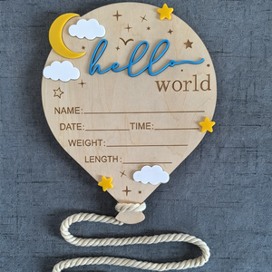 Uionen Plaque en bois « Hello World » pour annonce de naissance, plaque de marquage des étapes de croissance du bébé, nom, date, poids, longueur, accessoire photo pour nouveau-né - Product Image 4