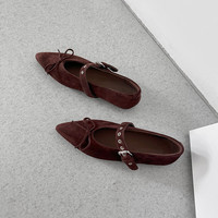 Chaussures plates confortables pour femme, à bout pointu, avec boucles à rivets et nœuds mignons, collection Printemps-Automne 2026