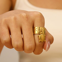 Bague ouverte en acier inoxydable Kirin non ternir fête de tous les jours plaqué or style tendance avec éléments océaniques-breloque étoile de mer en coquille