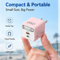 Câble de données rétractable en gros, chargeur GaN 65W double port USB A+C, charge rapide, plusieurs couleurs, prise portable pliable