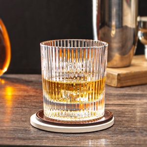 10 Oz Unique Vertical Striped Clear Glass Drinking Glasses Whiskey Glass Whisky Glass