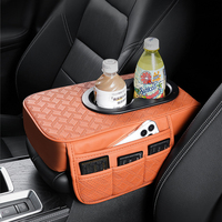 Organisateur d'accoudoir de voiture en cuir avec porte-gobelet, plateau de console centrale avec rangement pour téléphone et cartes, respirant, pour BMW Toyota Honda