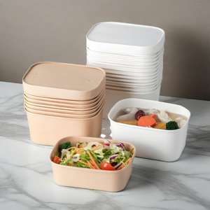 กล่องกระดาษคราฟท์สีขาวแบบใช้แล้วทิ้ง รูปทรงสี่เหลี่ยมผืนผ้าและสี่เหลี่ยมจัตุรัส สำหรับใส่สลัด อาหารกลางวัน ไอศกรีม ซูชิ พร้อมฝาปิด - Product Image 2