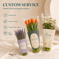 Emballage transparent pour bouquet, sacs en forme de cône, sacs à fleurs trapézoïdaux personnalisés avec logo CPP et trous de ventilation