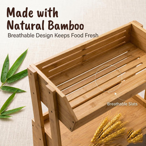 Estante de Almacenamiento de Doble Capa de Madera de Bambú, Organizador de Pan y Frutas, Estante Multifuncional para Cocina, Rectangular, Color Marrón Claro - Product Image 3