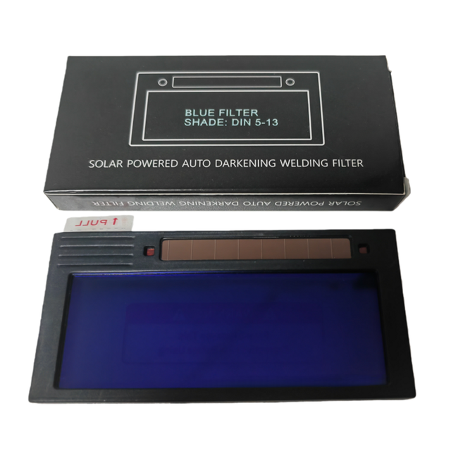 Professional Certified Solar Powered Blue Variable Shade DIN5~13 Auto Darkening Replacement Welding Filter for Welding Helmet