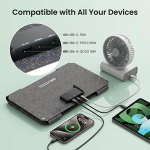 Chargeur <span class=keywords><strong>solaire</strong></span> pliable avec double port USB-C/USB-A (5W) pour le camping, la randonnée et la randonnée pédestre - Téléphones et batterie externe - Product Image 2