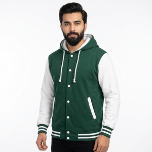 2025 New Customized Casual <b>Men</b> Streetwear Stand Collar Varsity College Jacket 100% Cotton - Product Image 1