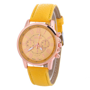 SALE !! 2015 High Quality Cheap <strong>Price</strong> <strong>Geneva</strong> Women/Man Leather Link <strong>Watch</strong> Yellow - Product Image 6