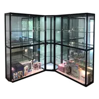 Multi-layer Muur Vitrinekast Aangepaste Spiegel Backing Hoek Aluminium Glas Stands Showcase