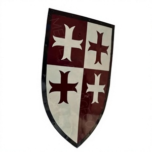 Bouclier chauffant de croisé médiéval |   Croix templière, bouclier de chevalier |   Acier et bois faits à la main - Product Image 1