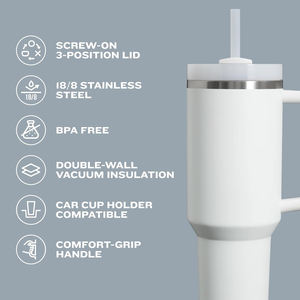 Nouveau Gobelet Isotherme H2.0 de 40 oz en Acier Inoxydable à Double Paroi, Grande Capacité, avec Poignée – Idéal Cadeau de Noël - Product Image 4