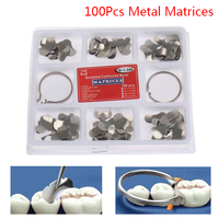 Lot de 100 matrices dentaires et pince à anneaux TOR No 1.398, matrices métalliques sectionnelles profilées