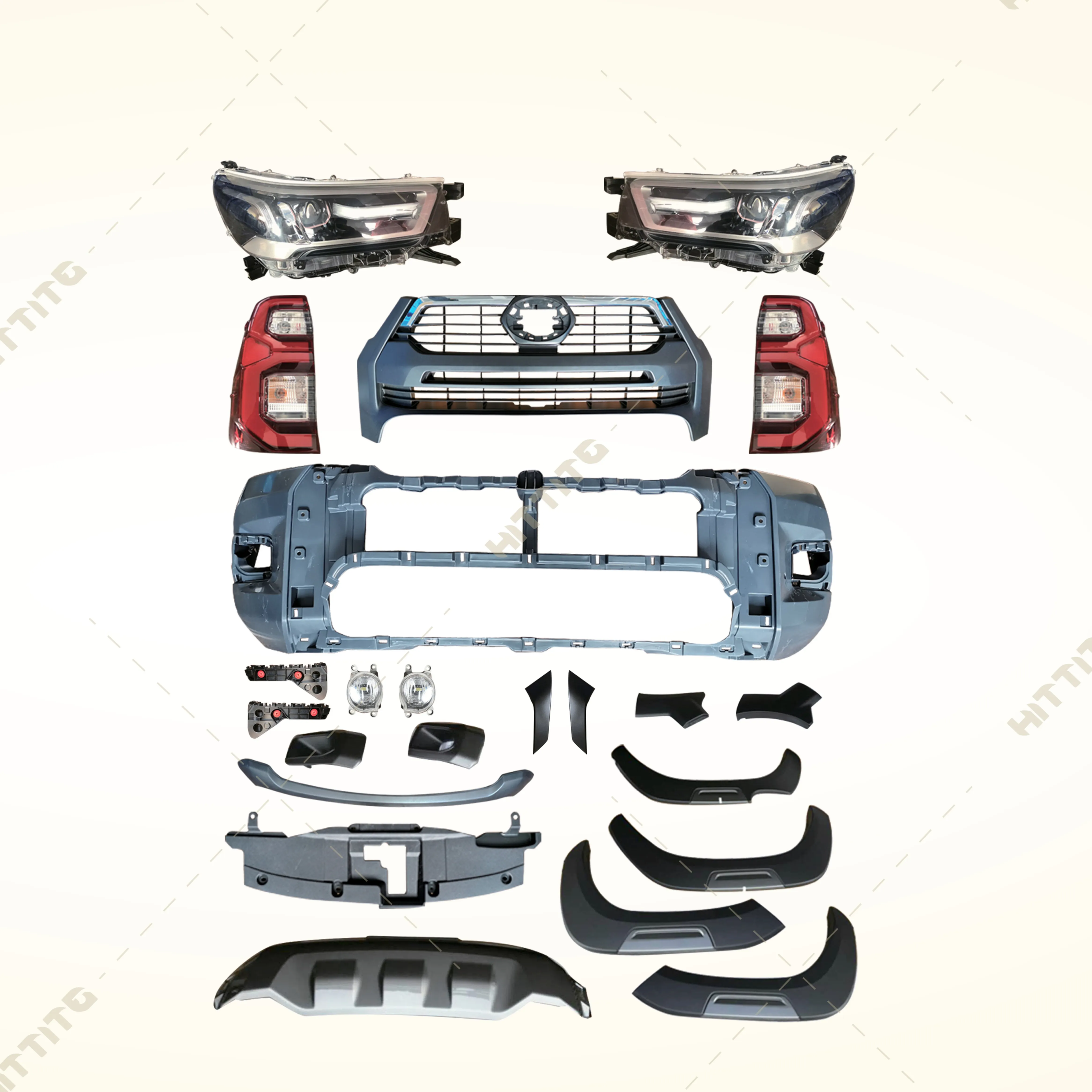 Body Kit Full Set Front Bumper Suitable for Toyota Hilux Revo 2016, Upgrade to Hilux Rocco 2021
