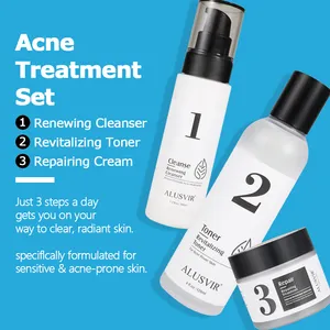 Private Label Natural Skincare Anti Acne Treatment Oil Control Facial Cleanser Moisturizer Cream Organic Vegan Skin Care Set