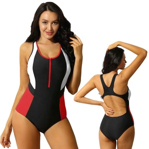 Traje de baño de una pieza para mujer con cremallera frontal, espalda cruzada, bloques de color y recortes, para natación deportiva y entrenamiento atlético, personalizado - Product Image 2